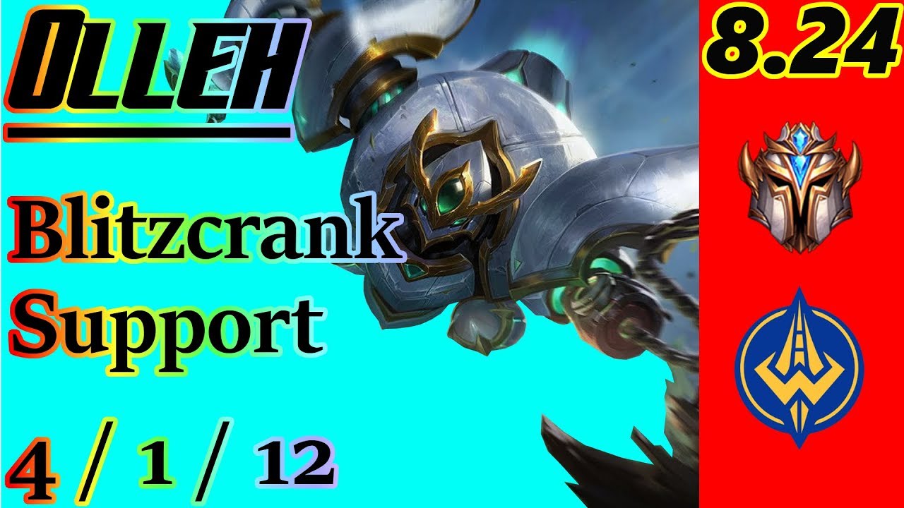 Olleh as Blitzcrank Support - S8 Patch 8.24 - RANK 9 NA Challenger - Full Gameplay