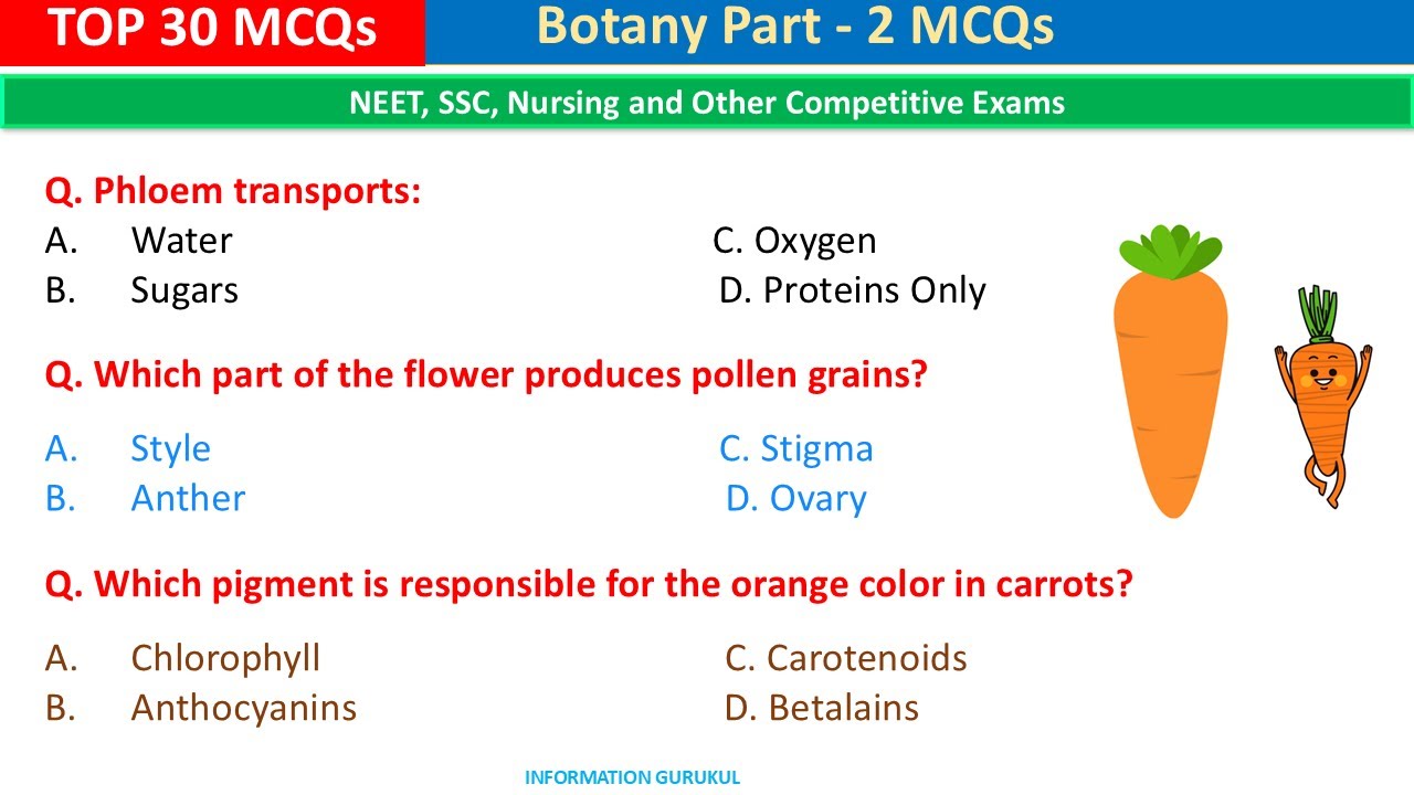 Top 30 Botany MCQs | Part 2 | Biology MCQs for All Competitive Exams | Science MCQs | NEET MCQs
