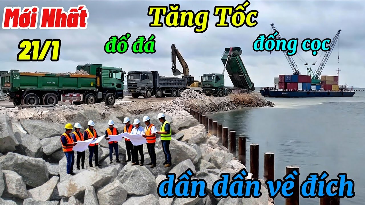 Trực Tiếp 21/1 nhiều xe đổ đá và đống cọc tăng tốc con đường vượt xuyên biển HÀ TIÊN dần về đích