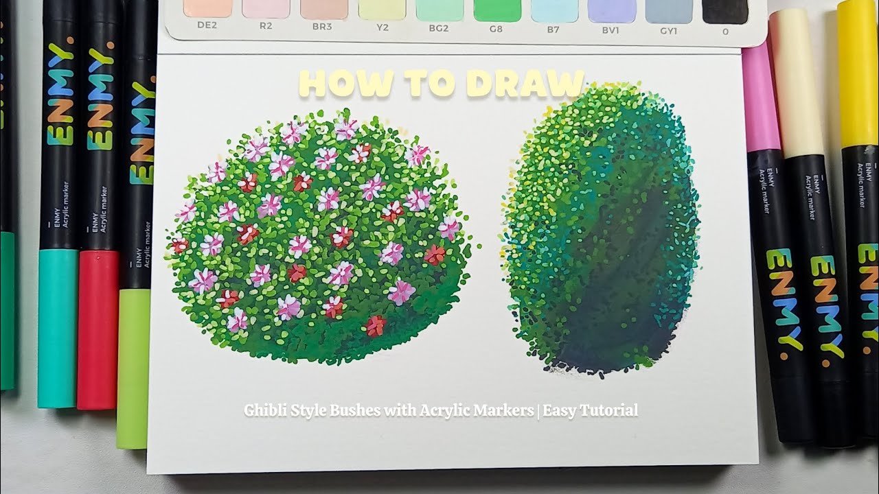 how to draw ghibli style bushes with acrylic markers | Easy Tutorial