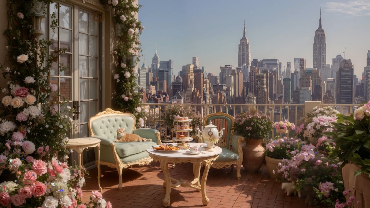 Blooming Forest Café Balcony Vibes | Peaceful Morning Jazz for Study and Focus