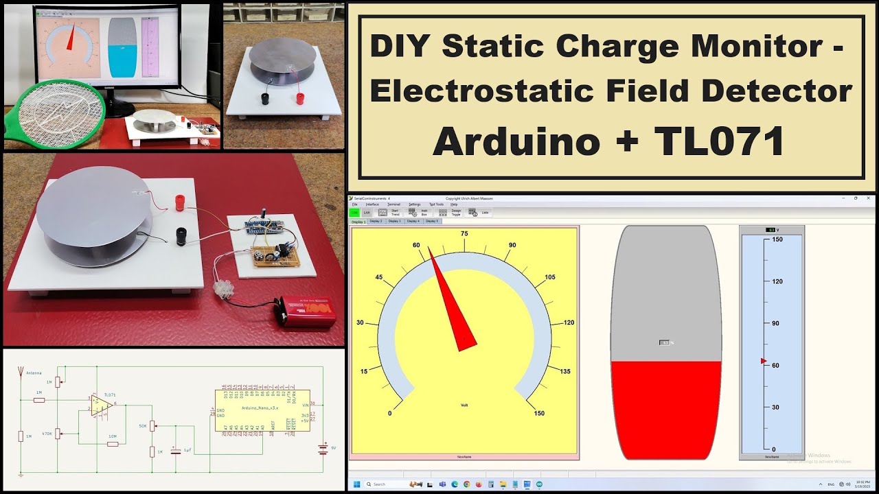 DIY Static Charge Monitor   Electrostatic Field Detector Arduino & TL071