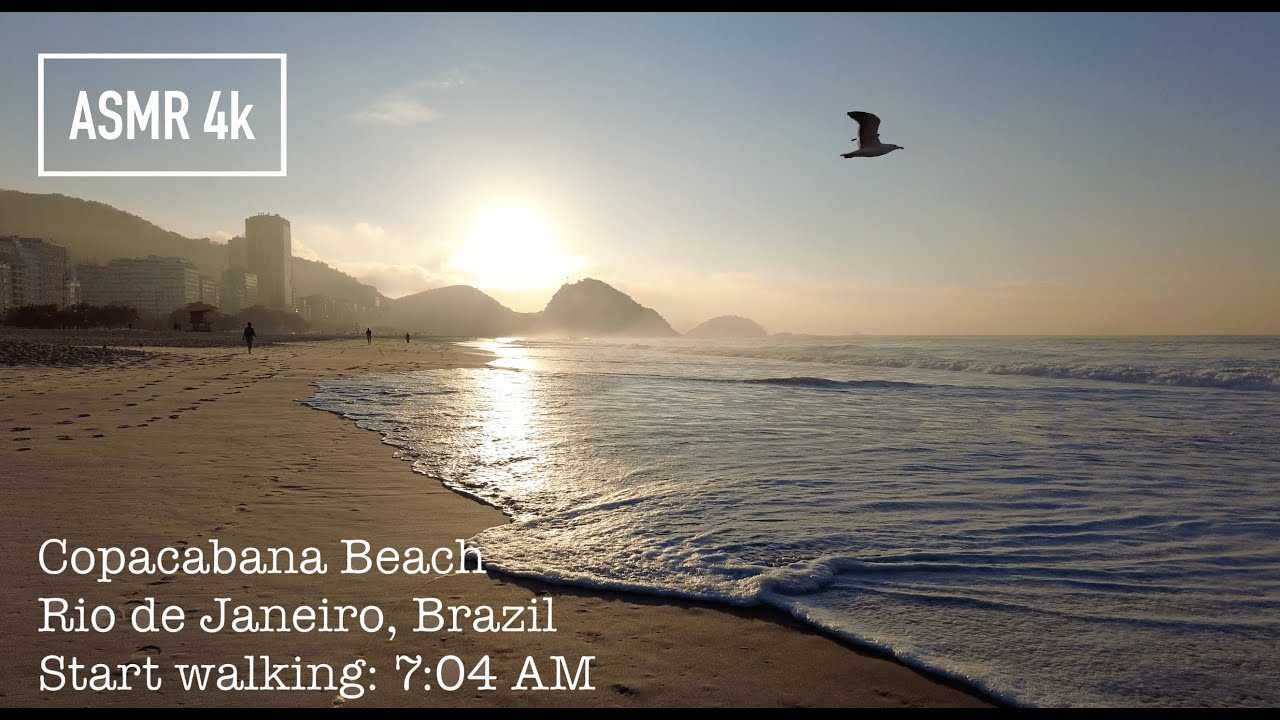 ASMR ☀️ 7AM Sunrise Walk Ocean wave sound 🇧🇷 Copacabana Beach, Rio de Janeiro, Brazil. 2021 4k