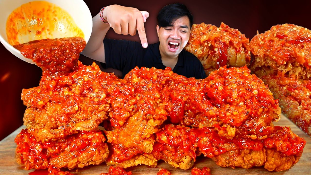 MUKBANG AYAM GORENG CRISPY DISIRAM SAMBAL GEPUK PAK GEMBUS PEDAS 100 CABE