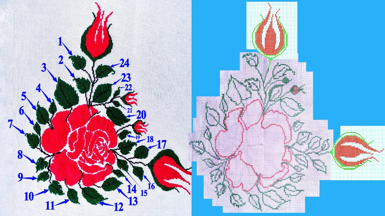 Rose Flower Cross Stitch Bedsheet Graph Design | Dusuti Bedsheet Graph Design | By Desi Design