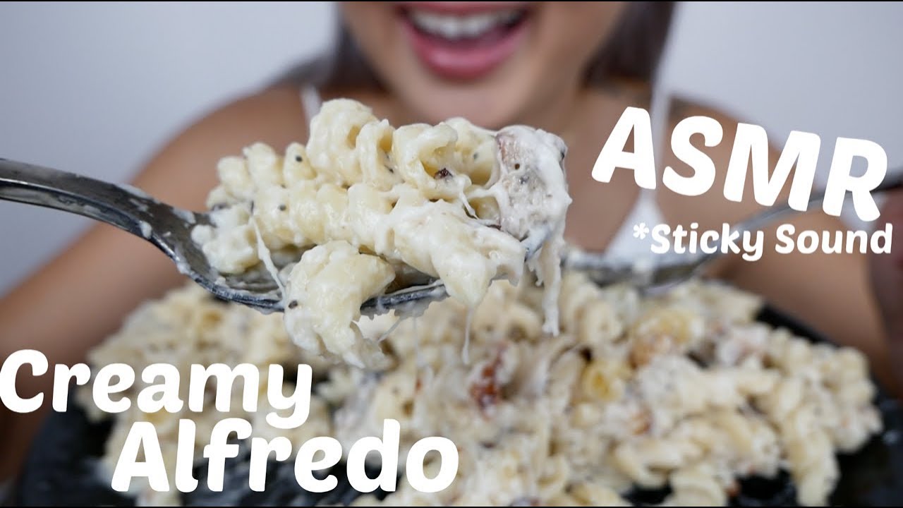 ASMR Creamy Chicken Alfredo Pasta | *Sticky Eating Sounds | N.E Let's Eat