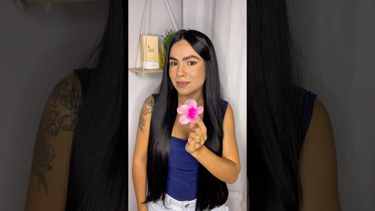 Penteado f&aacute;cil usando presilha de flor 🌸 #penteado #penteadosfaceis #penteados #cabelo #cabelolindo