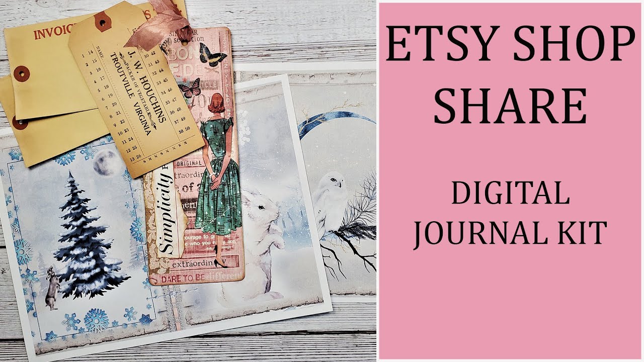 Etsy Shop Shares : NEW Blue Christmas Digital Junk Journal Kit : Vintage Ephemera : Gifted Tag