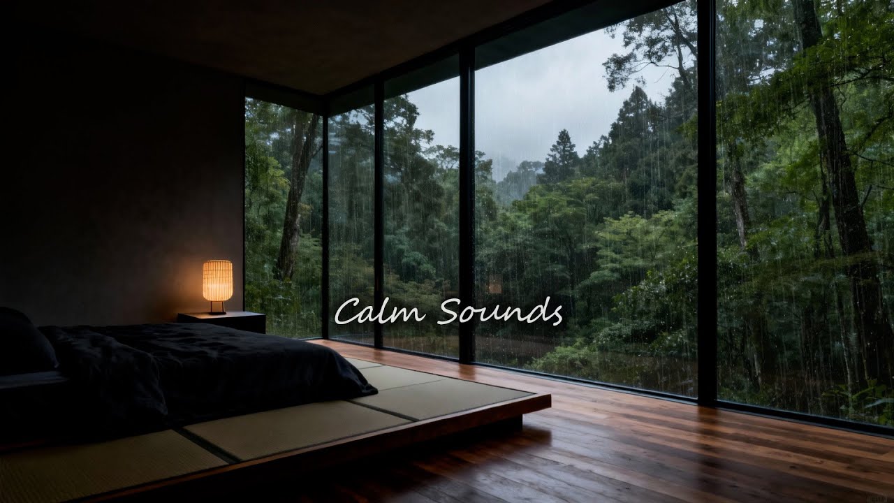 3 Hours of Rain Sounds + Soft Piano for Deep Sleep | Cozy Japanese Room Rainy Night Ambience