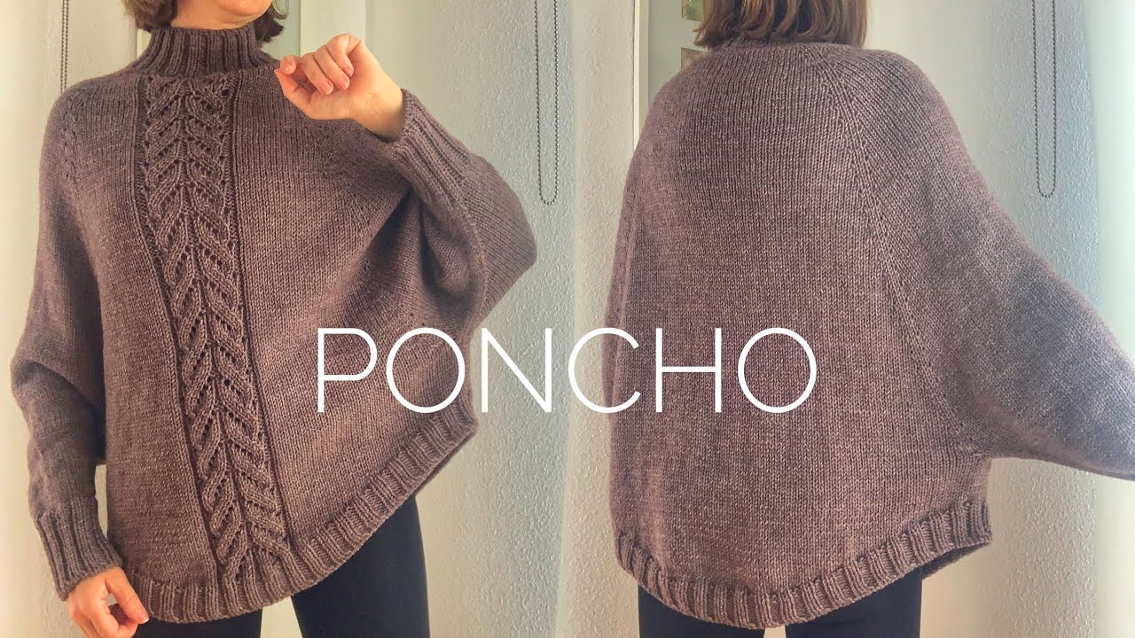 Tejemos Poncho con mangas.Poncho mujer con cuello alto y mangas elasticas