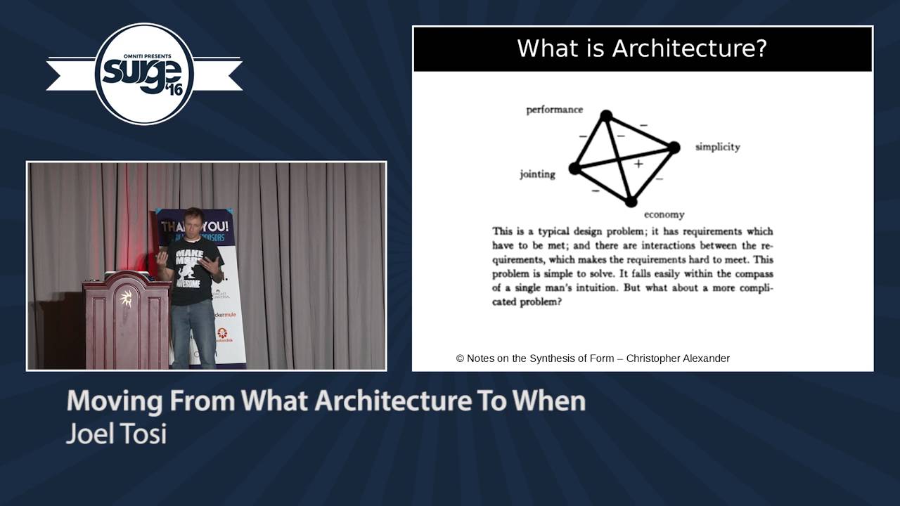 Surge 2016 - Joel Tosi - Moving from 'What Architecture' to 'When'