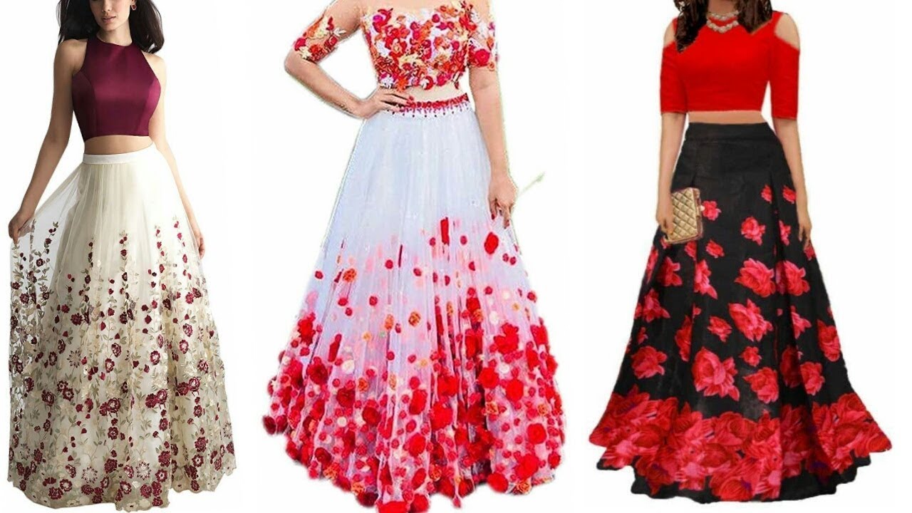 long skirt and crop top designs।।skirt with crop top party wear