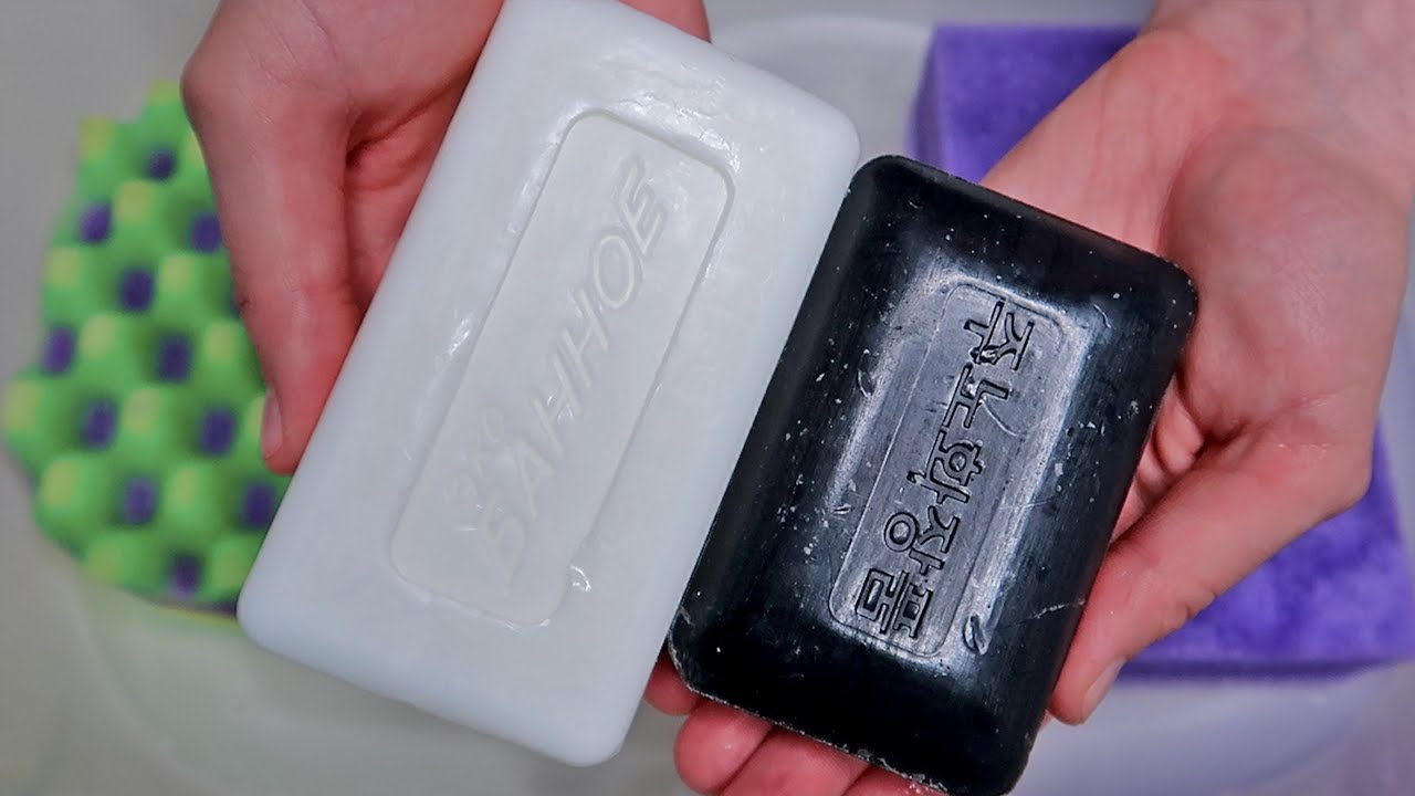 ASMR Black & White Soap Sponge Squeezing ✨Korean Soap 🖤 Soapy ASMR