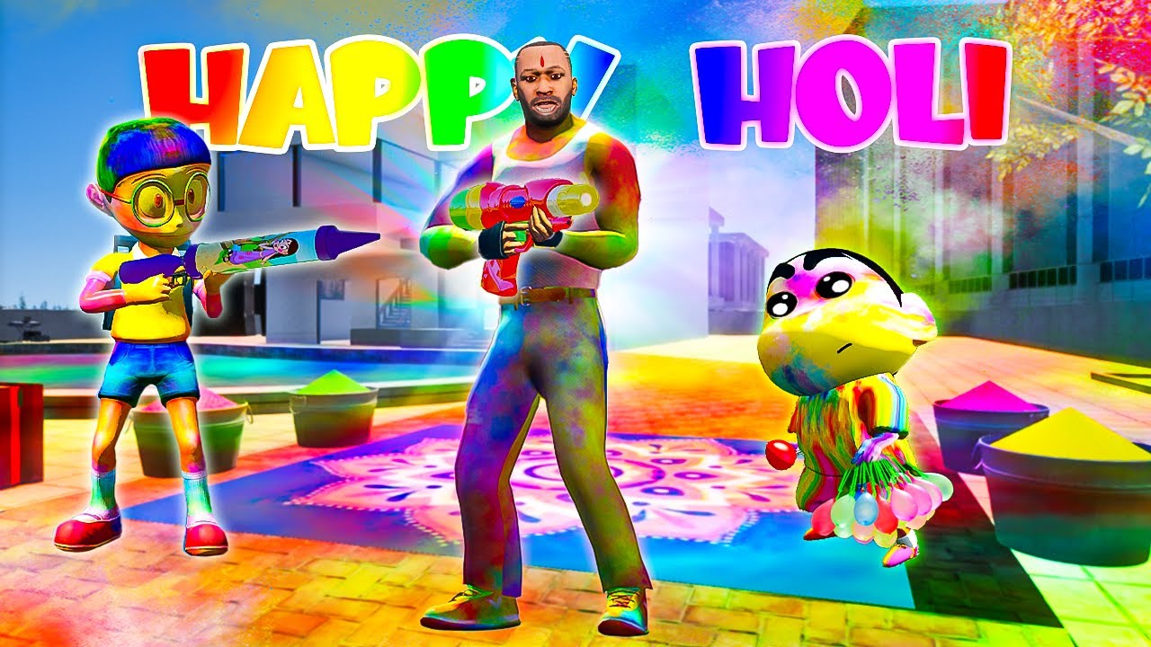 Franklin Celebrating Holi In Indian Bike Driving 3d