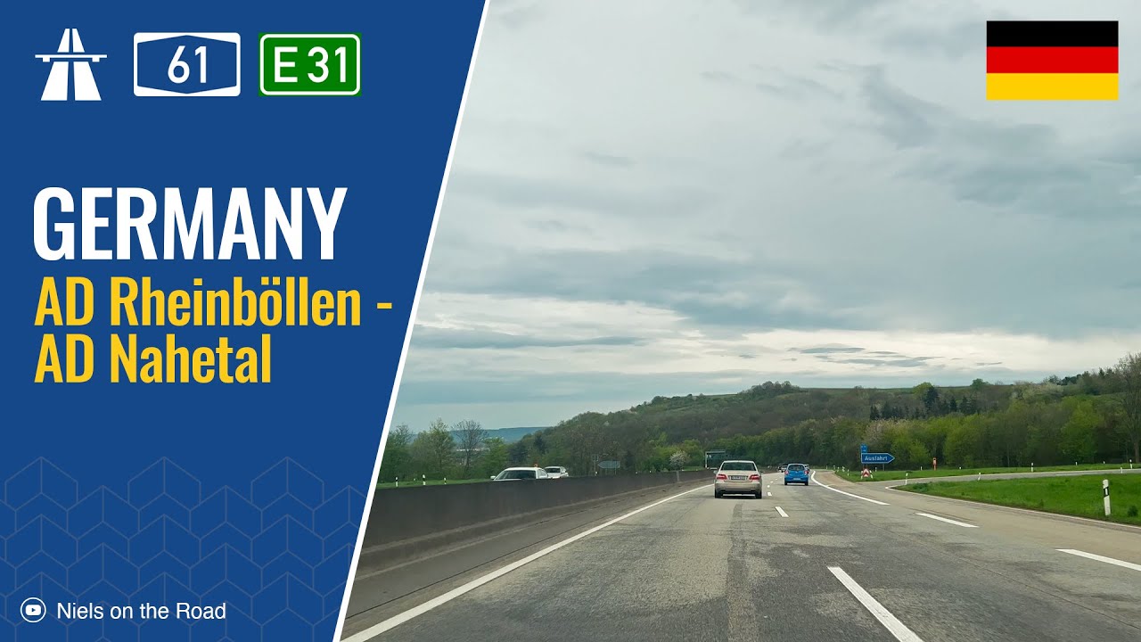 Driving in Germany: Autobahn A61 E31 from AD Rheinb&ouml;llen to AD Nahetal