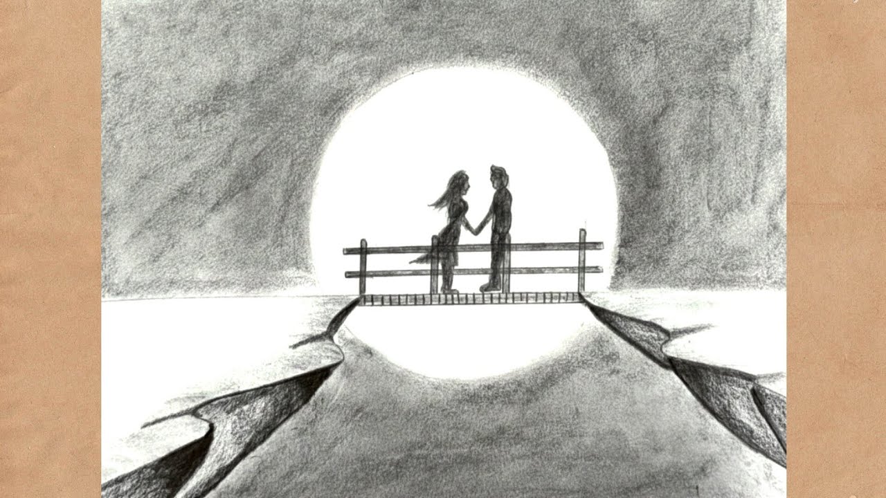 Easy Moonlight Couple Drawing for Beginners | সহজ প্রেমিক যুগল অংকন