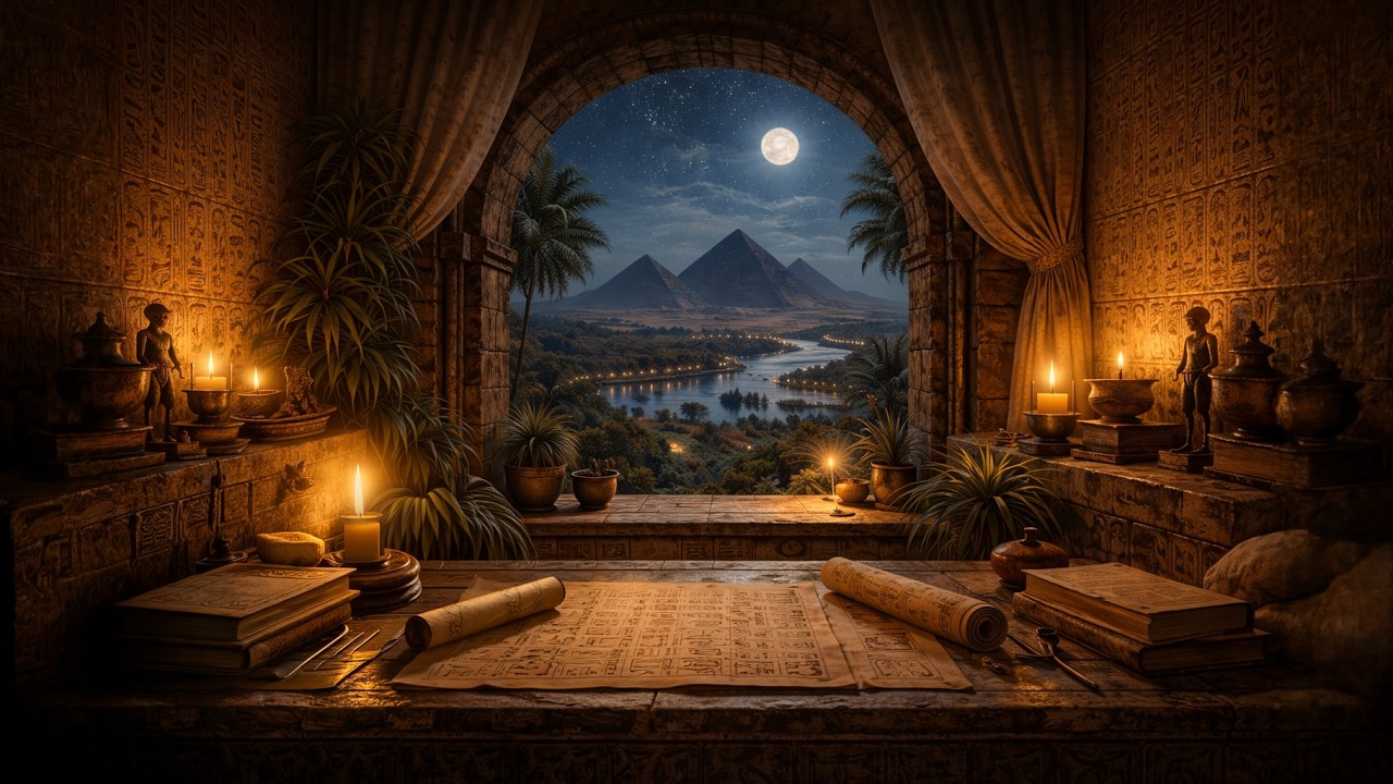 Ancient Egypt Lofi 🏺 Study & Focus Music | Candlelit Scholar's Room Ambience (4 Hours)