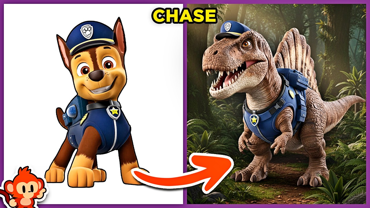 🚁🐶🚓 PATRULHA CANINA | 🔊 ADIVINHE PELA VOZ | Como eles seriam versão: DINOSSAUROS!🦖 | #quiz #macaquiz