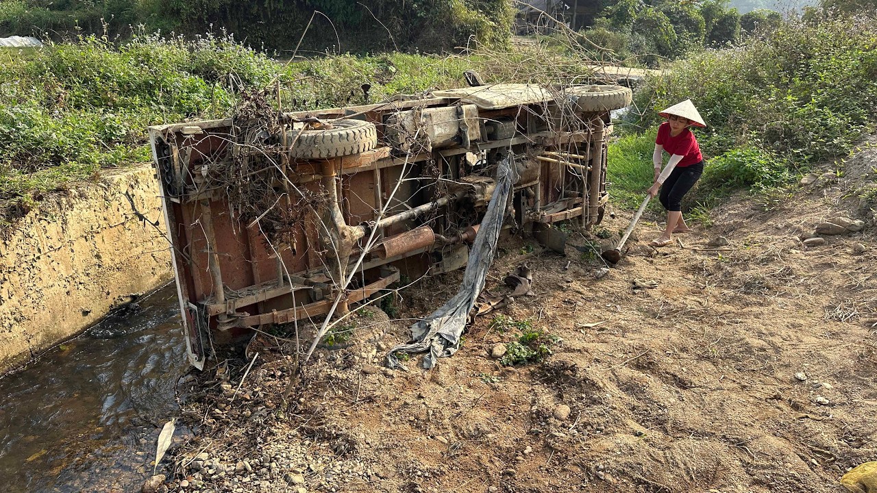 Girl rescues and repairs vehicle that fell into ravine - Restarts abandoned truck engine.