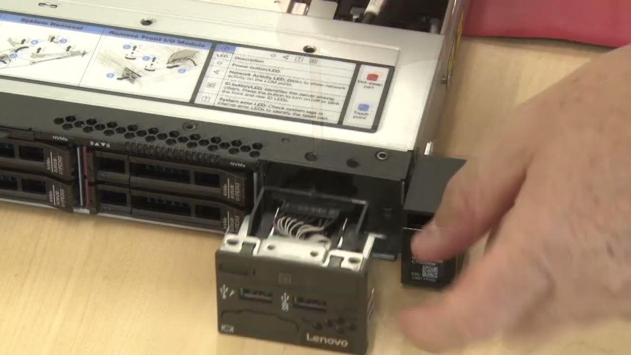 Lenovo ThinkSystem SR655 installing a front I/O assembly