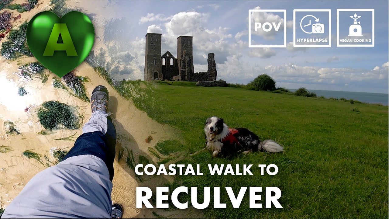 Ep04 POV Coastal dog walk from Minnis Bay to Reculver Castle. Beach &  cooking vegan stew in nature