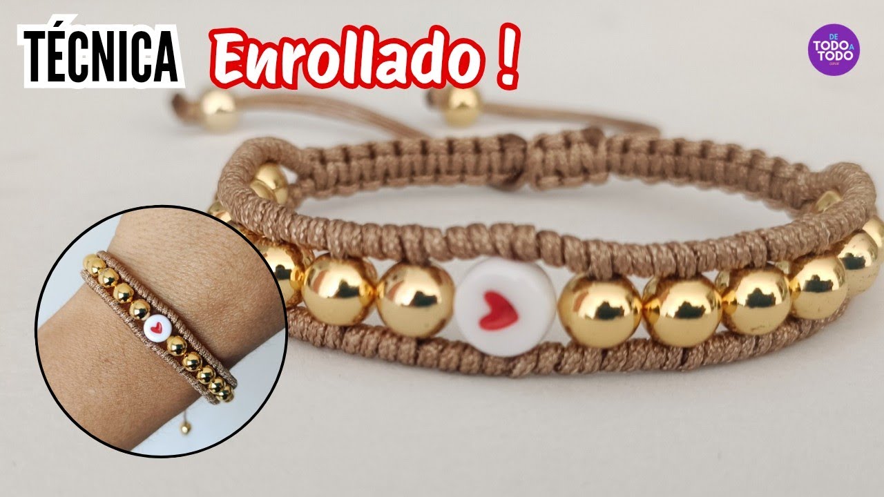 💫Pulsera de MACRAMÉ técnica ENROLLADO, con balines y corazón ❤️ paso a paso. DIY.