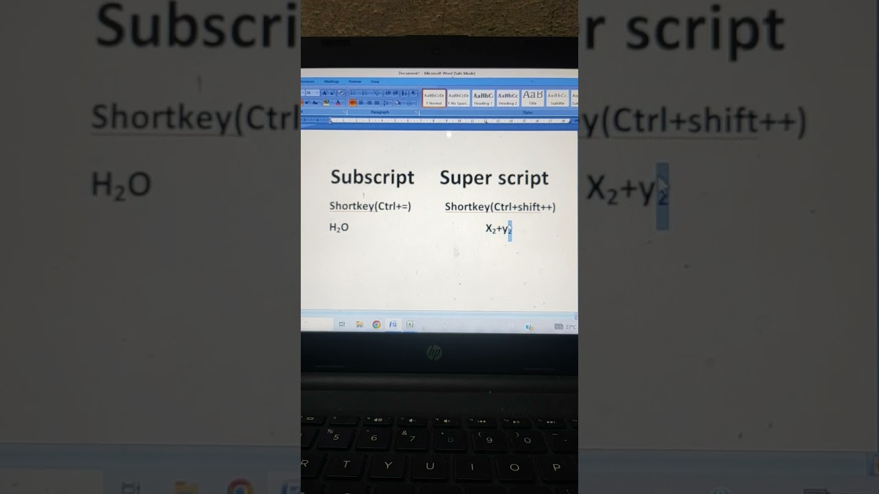 subscript and superscript Short key  in ms word