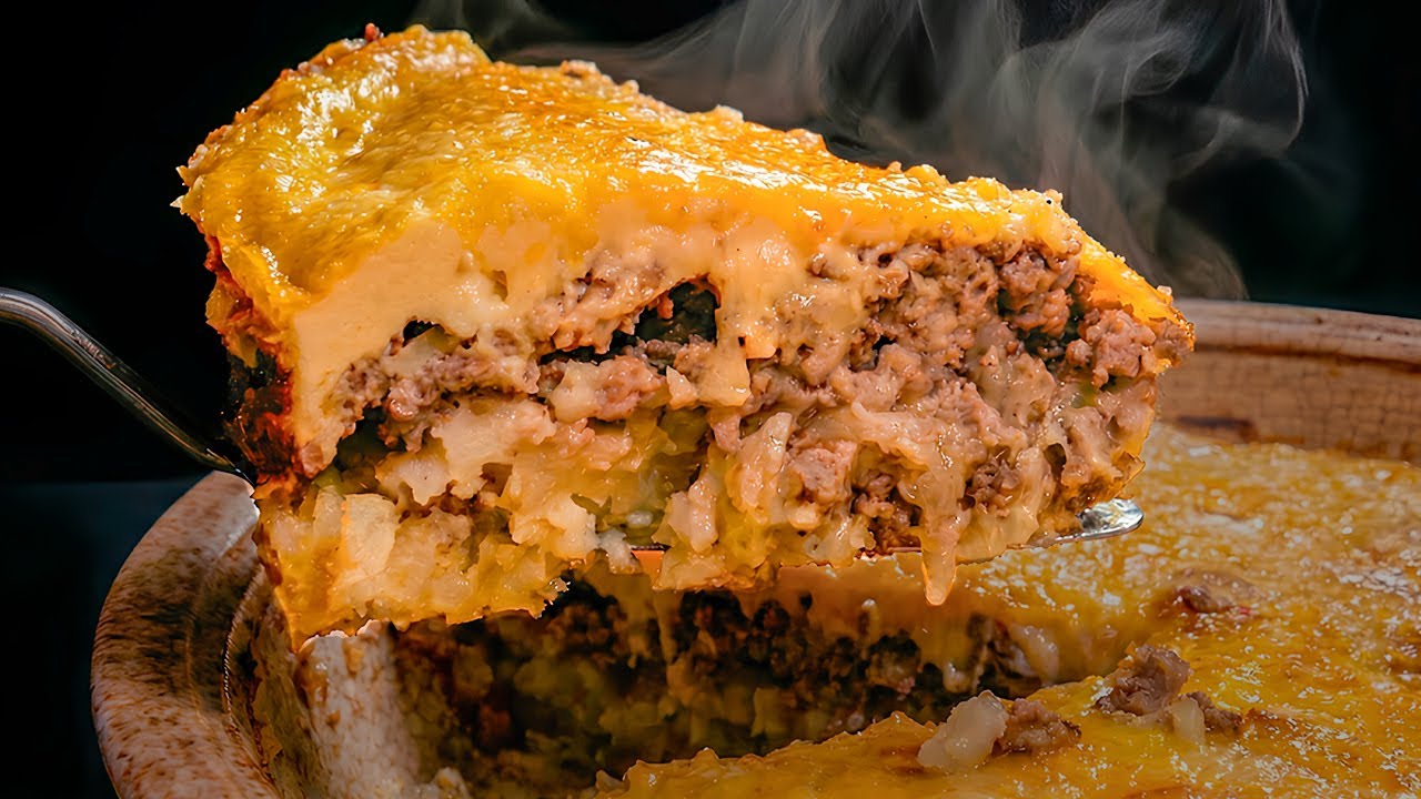 Meat and Potato Pie Recipe | 3 Layers + Creamy Egg Topping (Oven Bake)