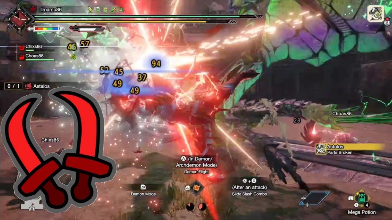 Switch Skills Master Rank Dual Blades Combo Painful ( Silde Slash ) MH Rise Sunbreak