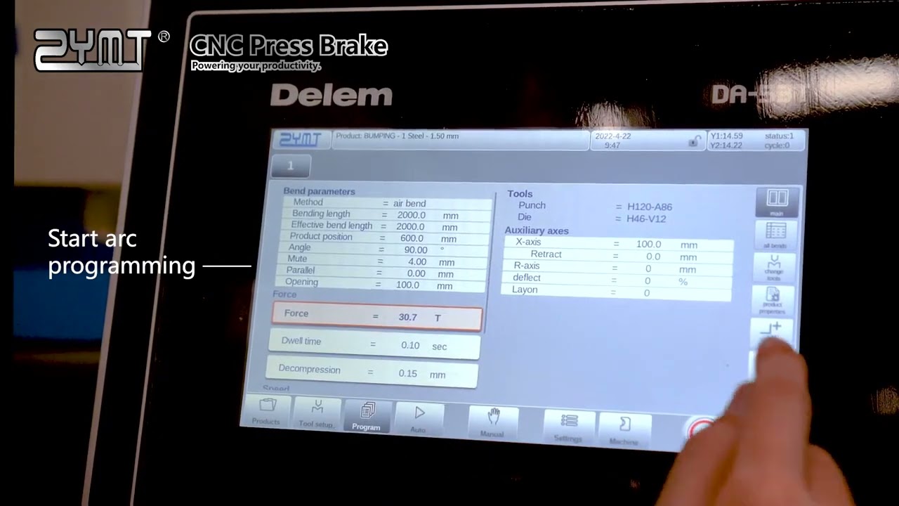 ZYMT CNC Press Brake machine Delem DA53T operation guide for arc programming(2022 Easy folding)