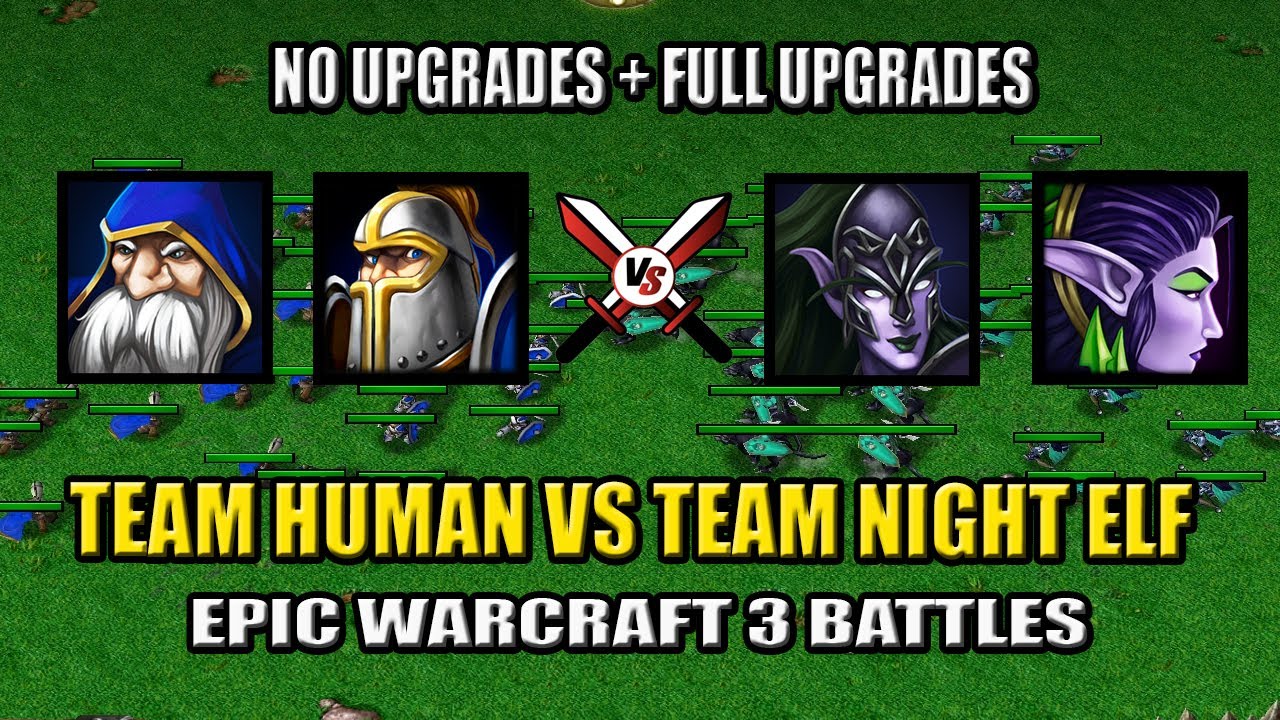 Footman/Rifleman vs Huntress/Archer (No Upgrades + Full Upgrades) - Warcraft 3