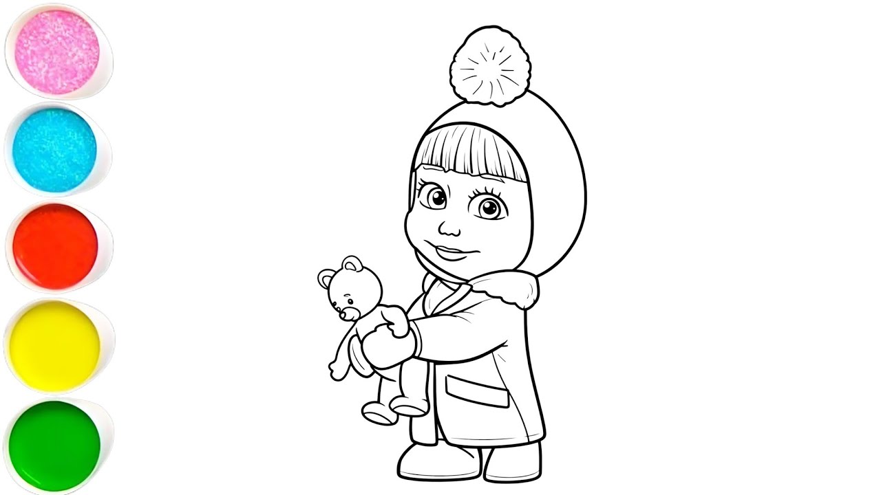 Cute Masha with teddy bear 🧸 drawing painting and colouring for kids and toddlers 