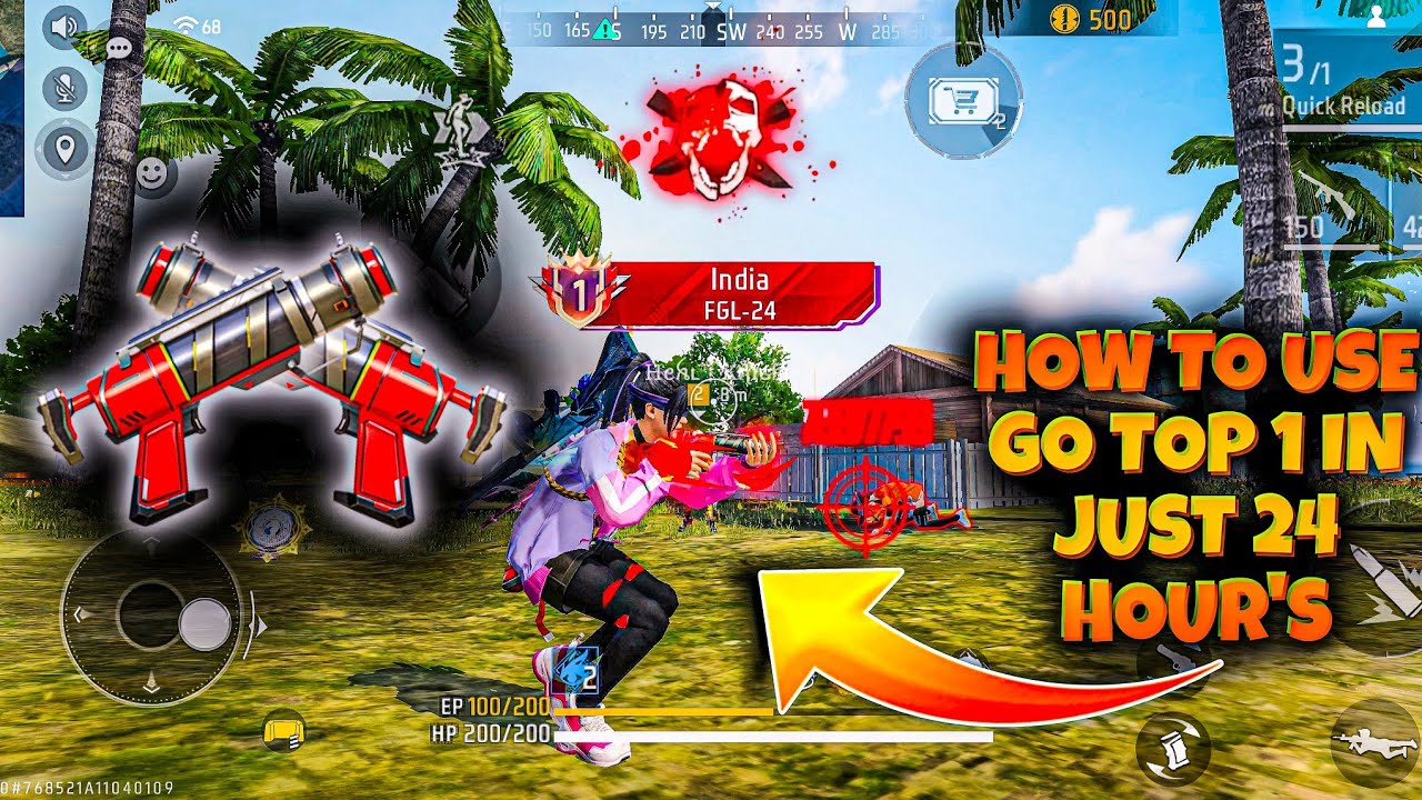 INDIA TOP 1 IN FGL-24 PLAYER, WEAPON GLORY PUSHING TRICK 🤯 🔥 #freefire