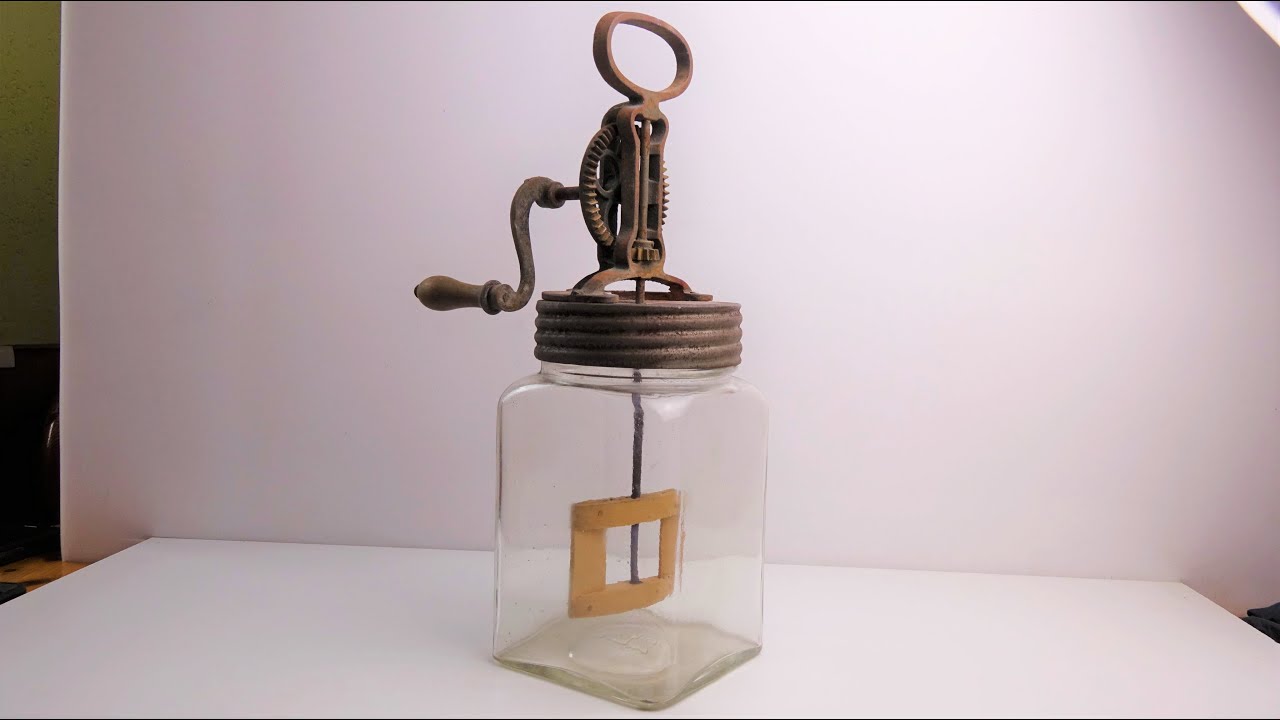 Antique jar - butter churn for making homemade butter ( Restoration )