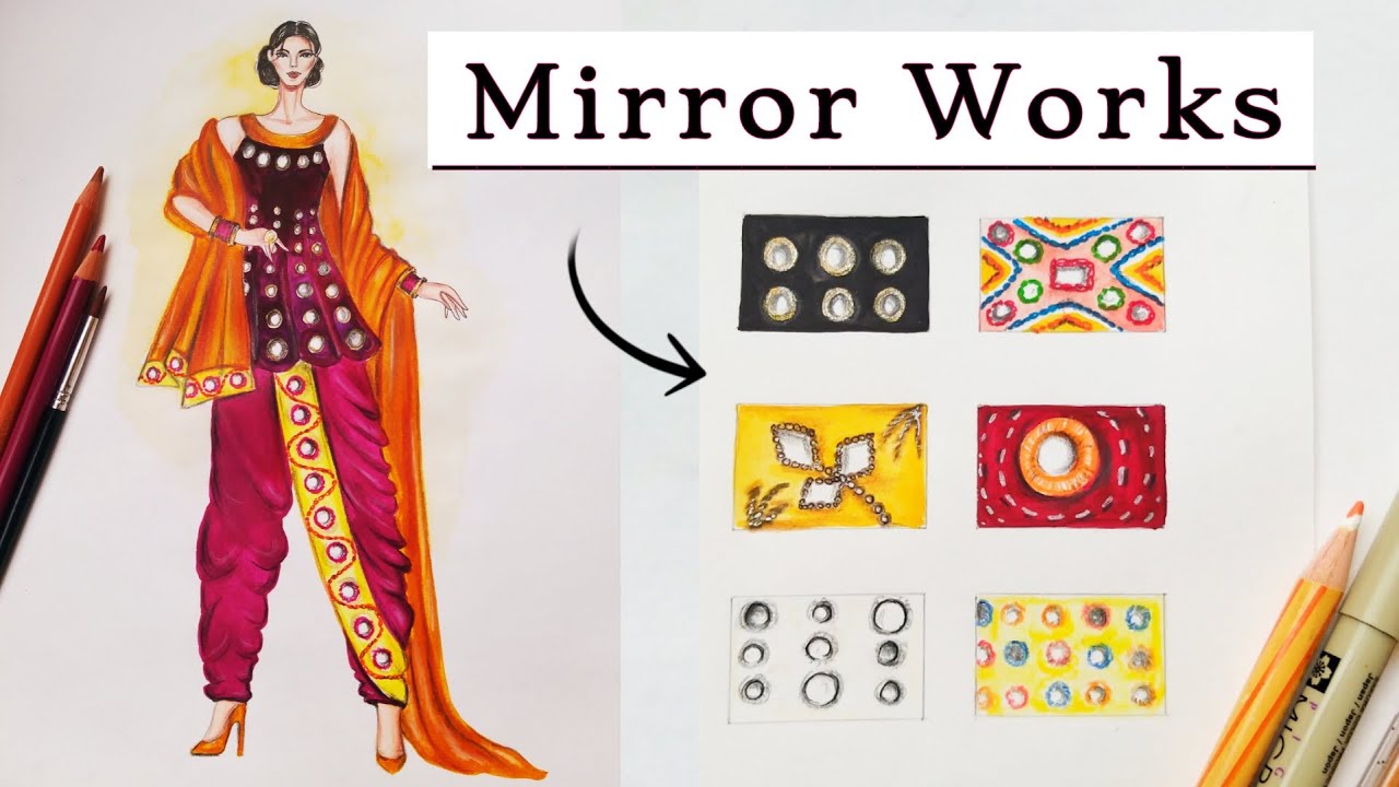 How to draw Mirror Works | Ethnic Wear | Fashion Illustration