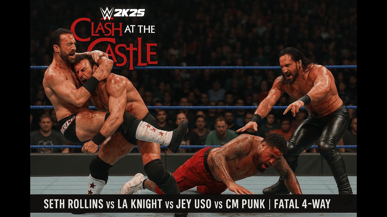 WWE 2K25 Clash at the Castle Paris: Seth Rollins vs LA Knight vs Jey Uso vs CM Punk | Fatal 4-Way