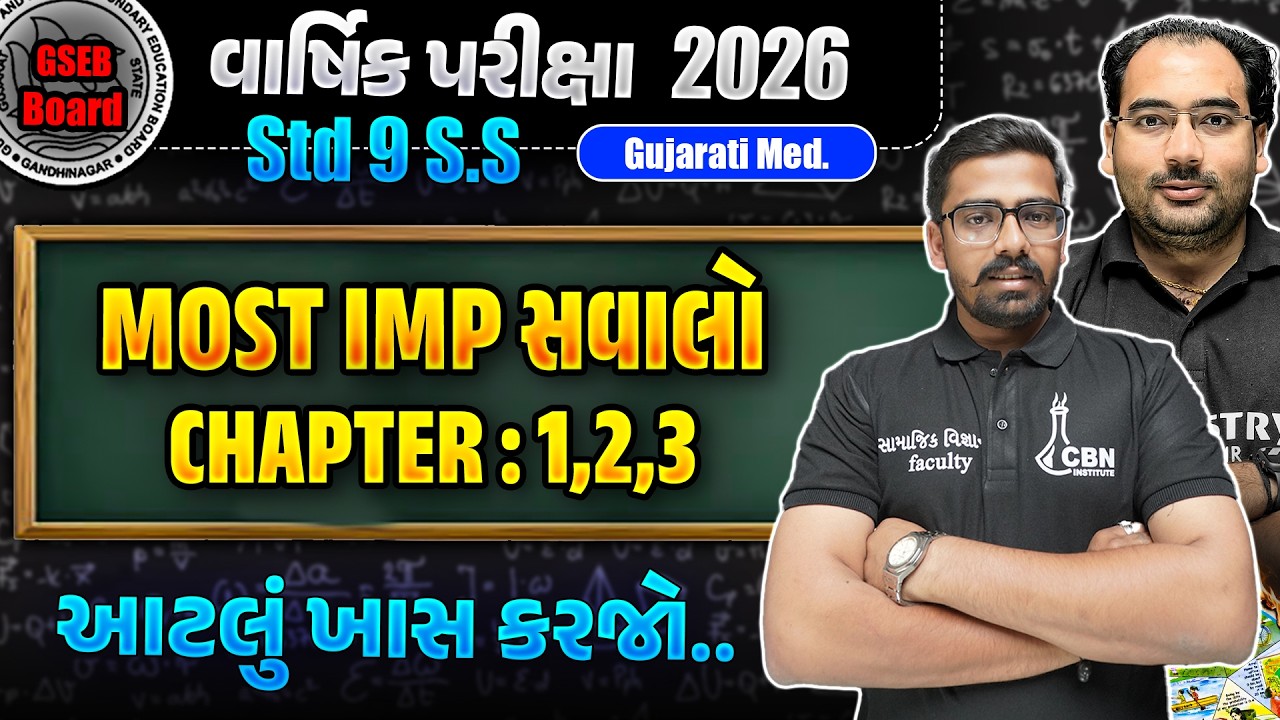 STD 9 Social Science 🔥Chapter : 1,2,3 | Most IMP Questions | વાર્ષિક પરીક્ષા 2026