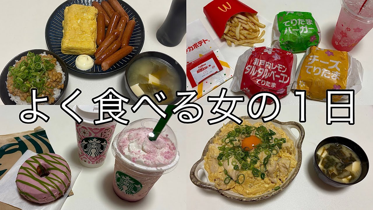 【爆食】よく食べる女の１日爆食Vlog 🍙💛🌸🍔