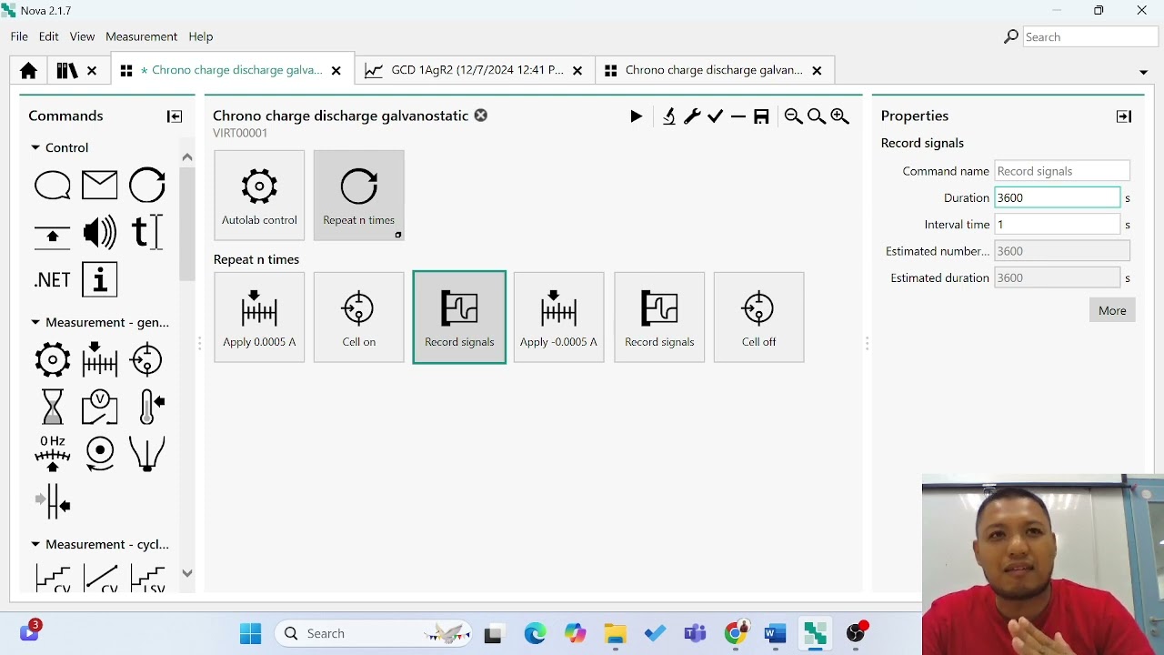 Set Up The Galvanostatic Charge Discharge Procedure using Nova Software