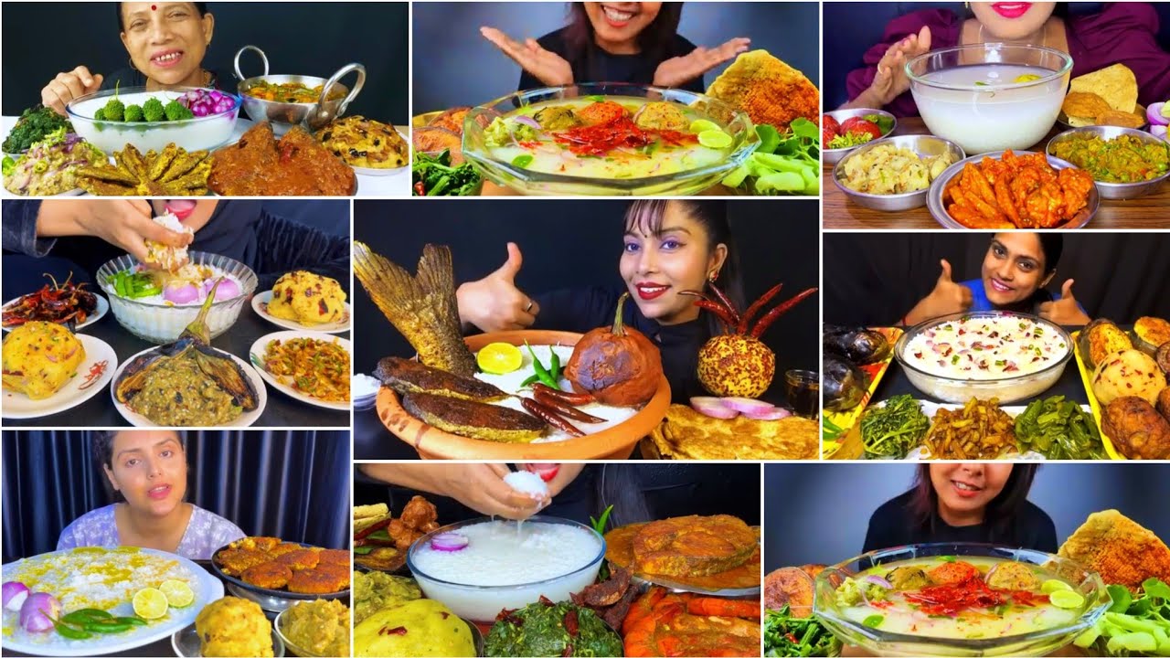 Asmr Eating Water Rice with Vegetables || Panta Bhat Eating || Indian Best Food👌Mukbang Compilation