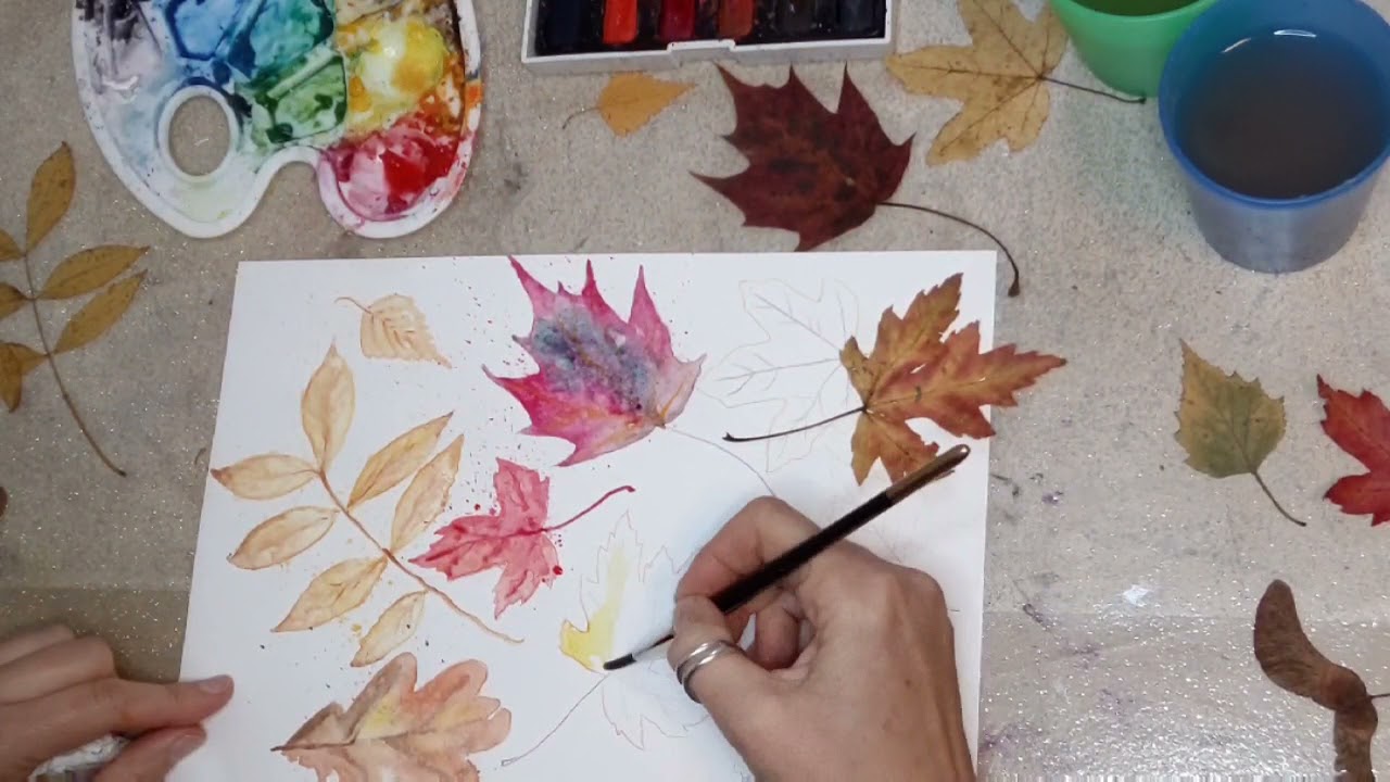 Delicate Autumn Leaves Watercolour #14