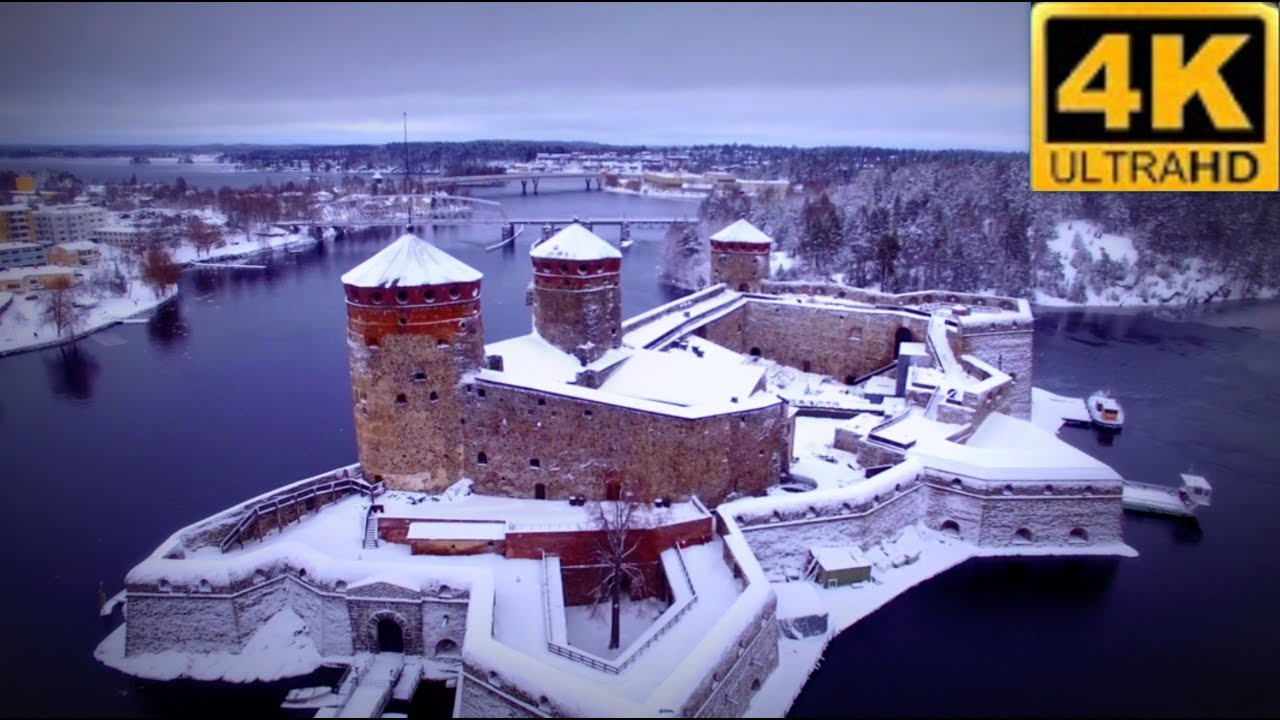 FINLAND Drone view winter scenery Savonlinna 4K