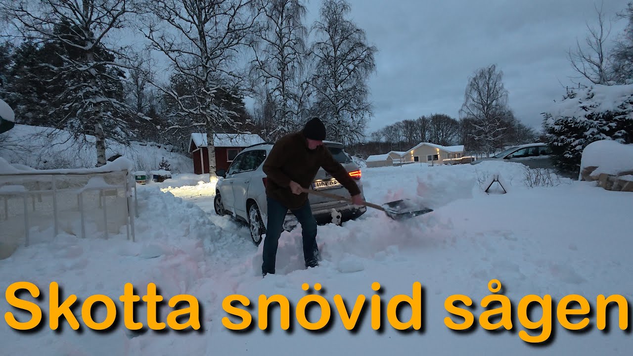 Skotta snö och hämta ved på gården