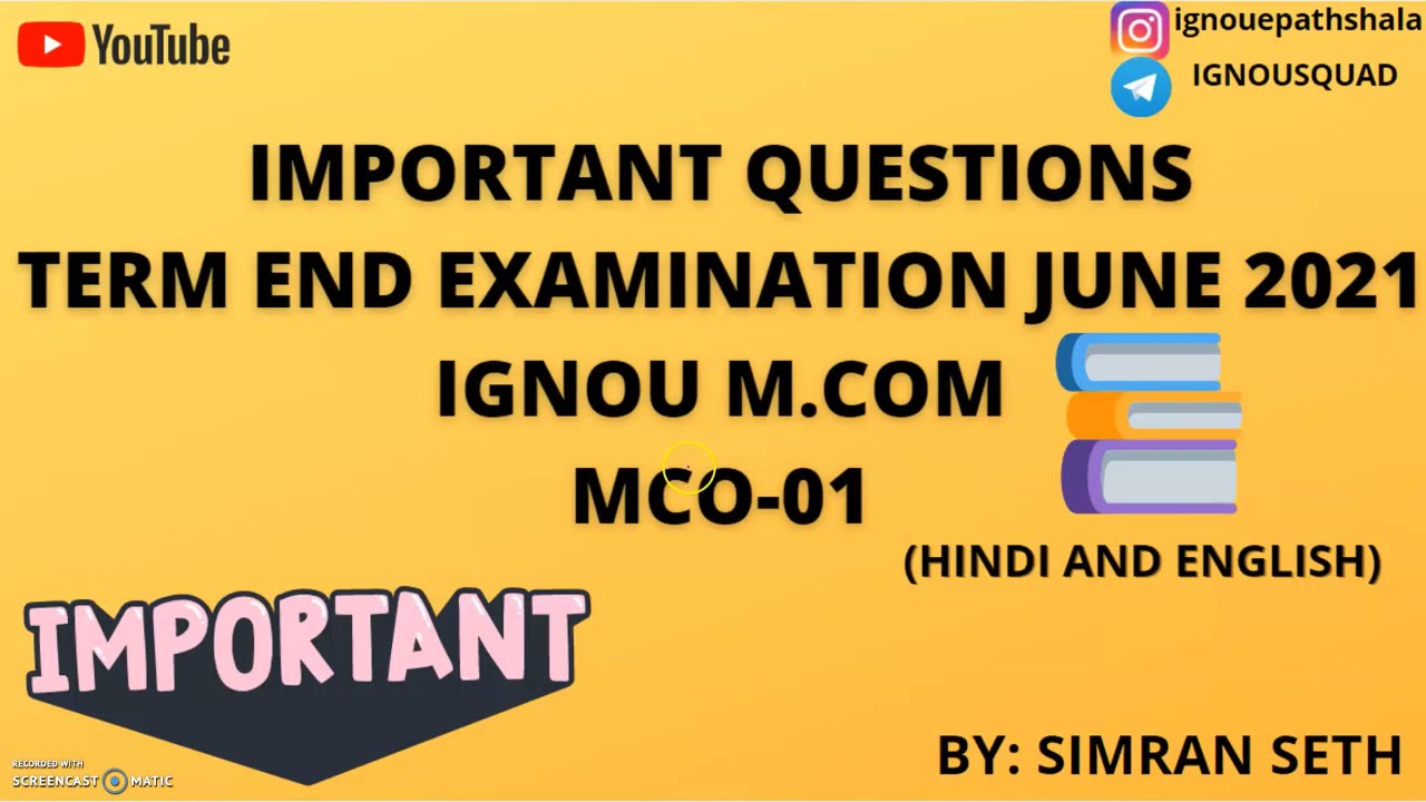 IMPORTANT QUESTIONS MCO-01 || JUNE 2021 || IGNOU || M.COM (MUST WATCH) ✔👍✌  @IGNOU epathshala ​
