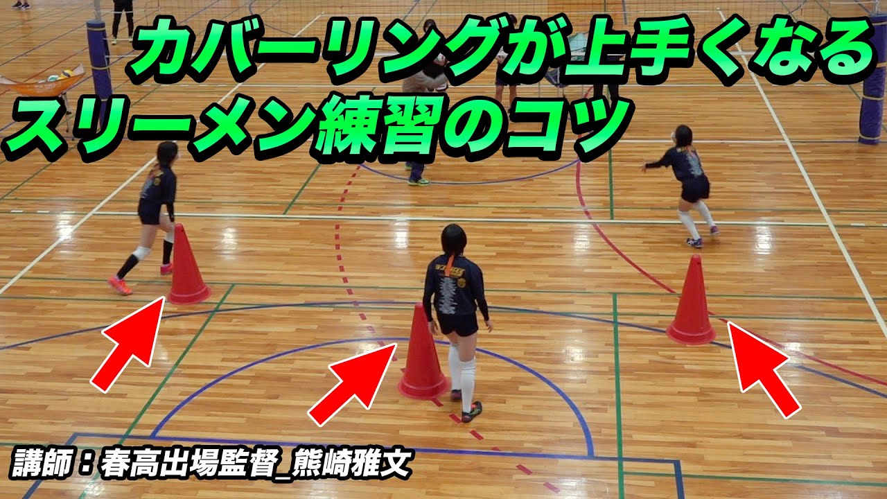 【バレーボール】フォーメーション移動とカバーリングが上手くなるスリーメン練習のコツ【講師：春高出場監督_熊崎雅文】