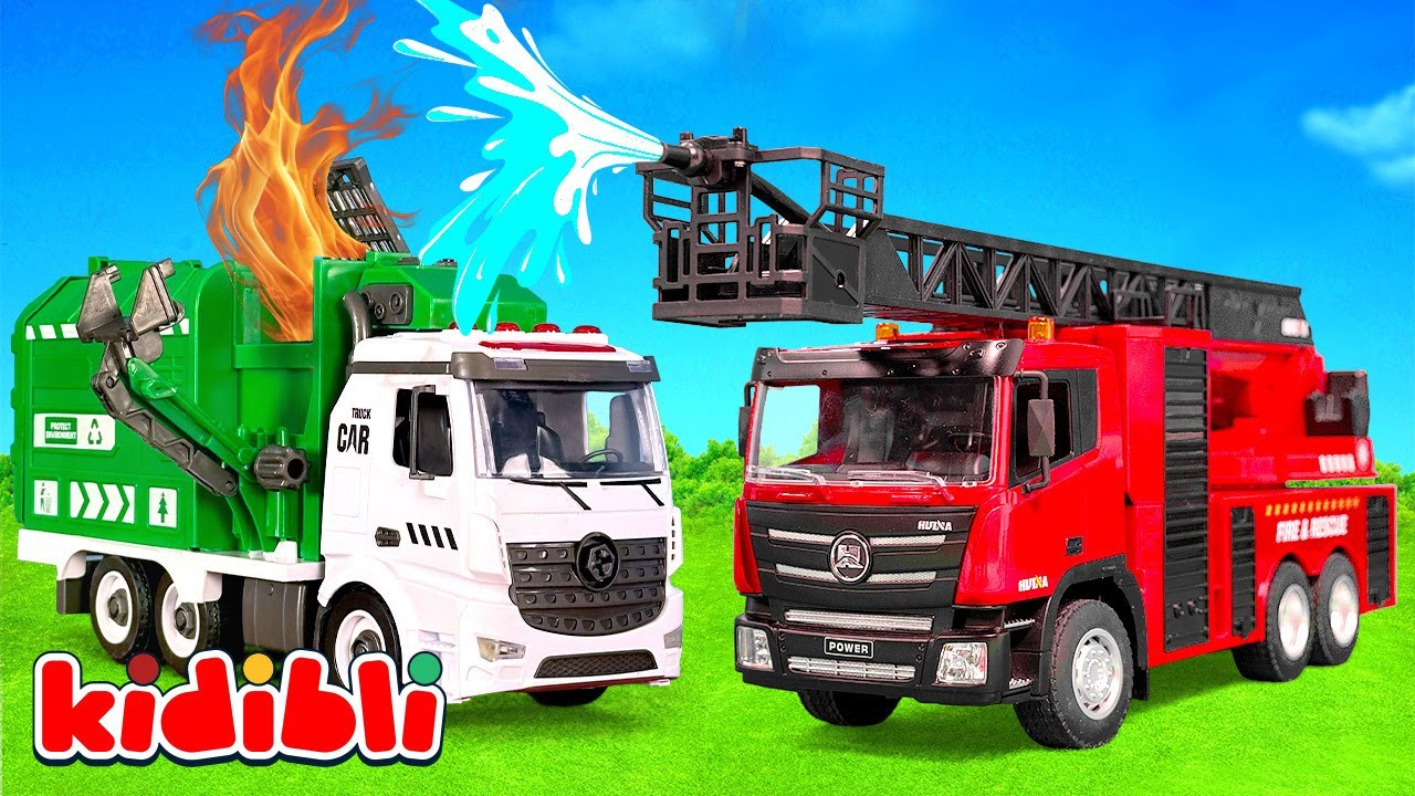 Jouets de Camion Poubelle en Feu! 🔥 Camions de Pompiers en Mission | Vidéo pour Enfants | Kidibli