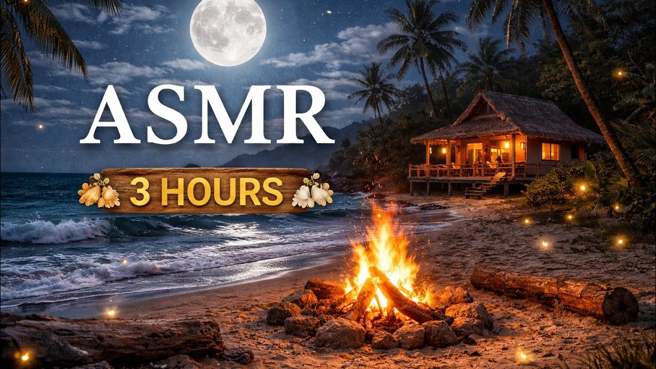 You Will Fall Asleep in 5 Minutes 🌙 | 3 Hours Beach Waves & Campfire Sounds | Deep Sleep ASMR
