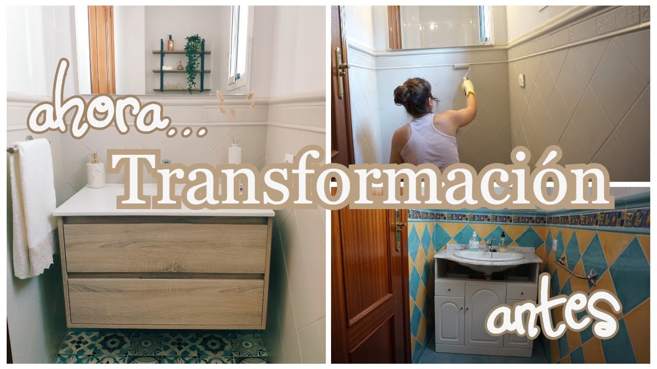 REFORMA sin obras✨ | Increíble TRANSFORMACIÓN LOW COST del aseo pintando azulejos y decorando! ✨
