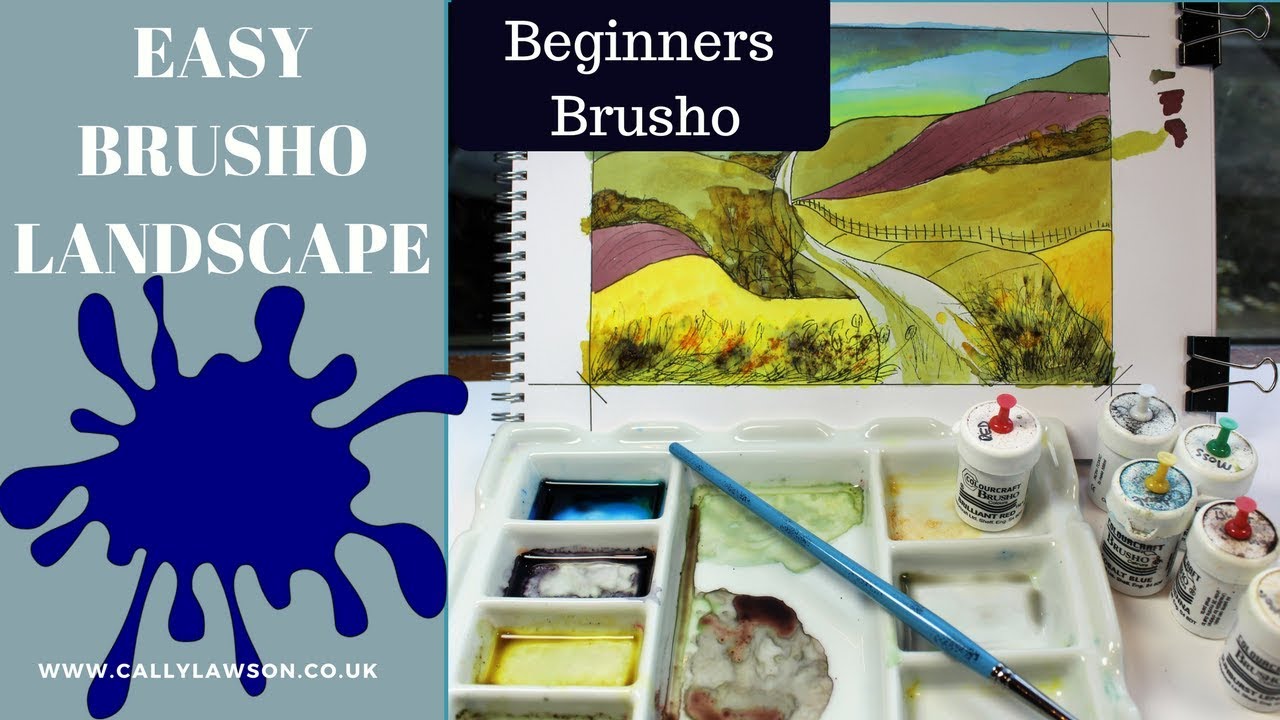 Painting with Brusho, simple brusho techniques, easy beginners landscape.