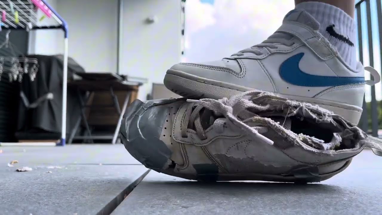 Trashed nike court borough low shoeplay & stomping